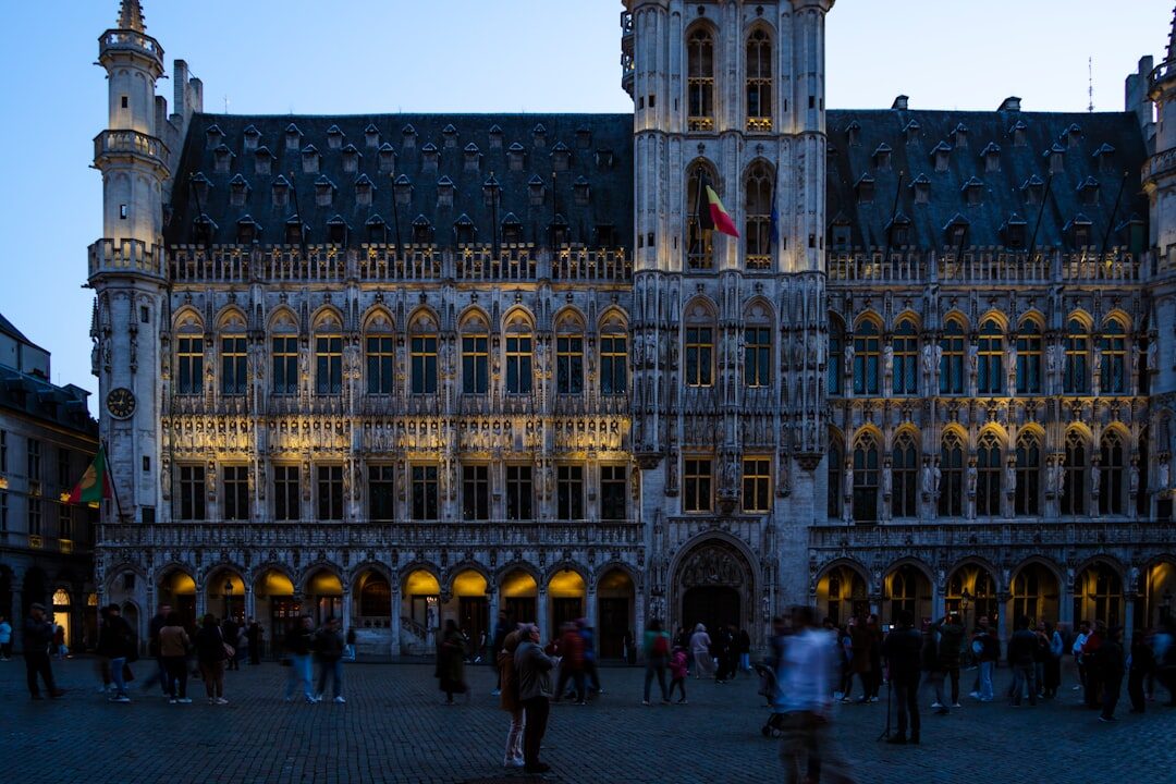 Brussels city skyline at dusk with warm amber tones